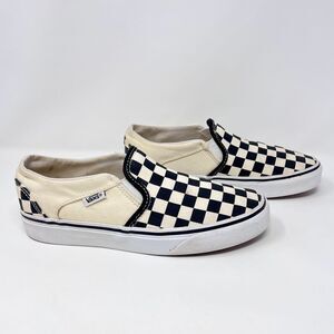 Vans Classic Checkerboard Off-White and Black Canvas Slip-On Sneakers Women’s 6